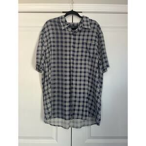 Nat Nast Mens Shirt Extra Large Navy Cream Button Up Silk Geometric Pocket XL